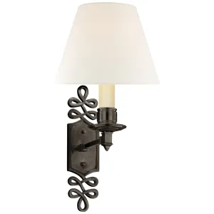 Alexa Hampton Ginger Single Arm Sconce in Gun Metal with Linen Shade Wall Light W8.25" x H15.5"