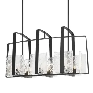 Arc Linear Pendant 8-Light White Swirl Glass (YR) in Black