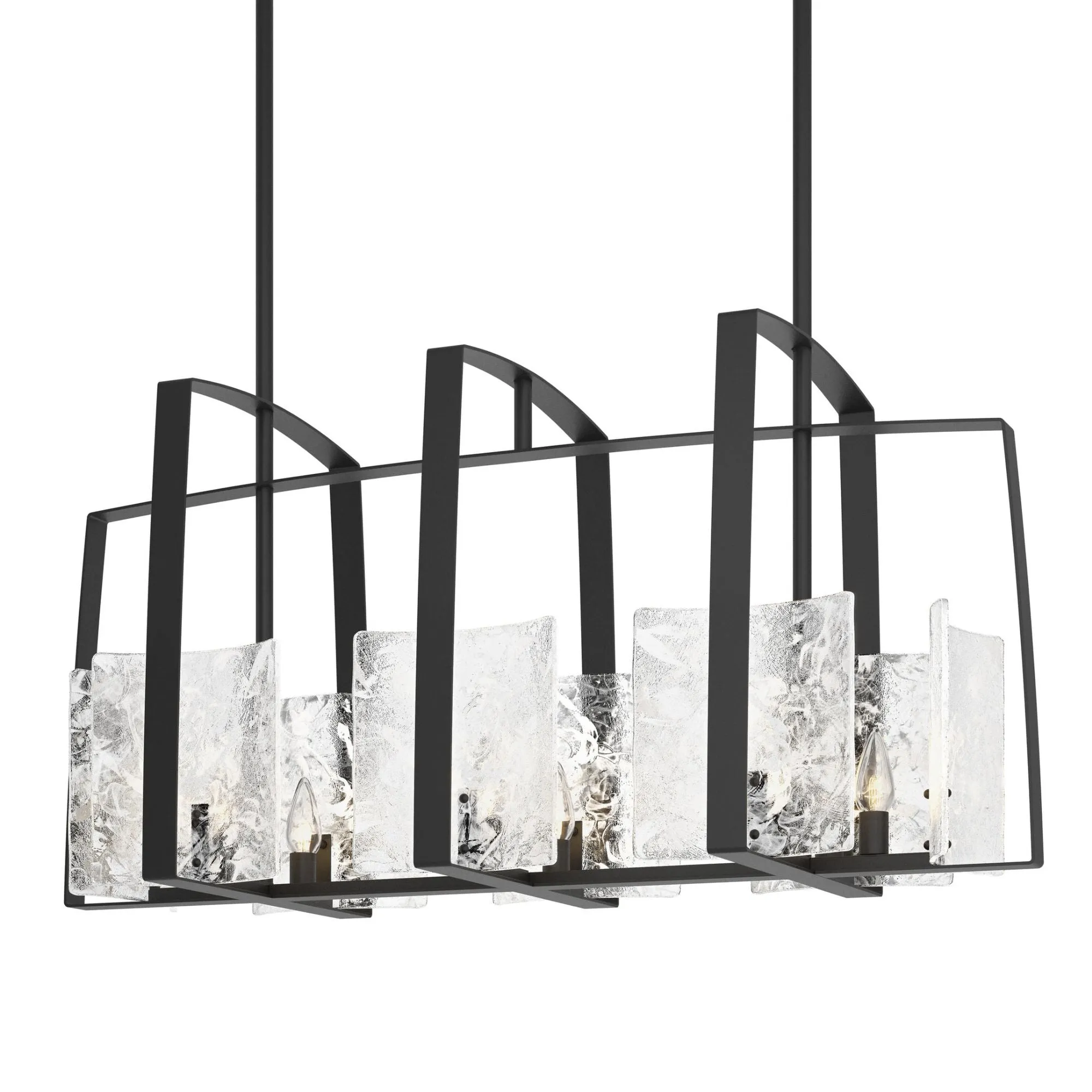 Arc Linear Pendant 8-Light White Swirl Glass (YR) in Black