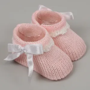 Baby Girls Pink Knitted Booties - Newborn to 6 months