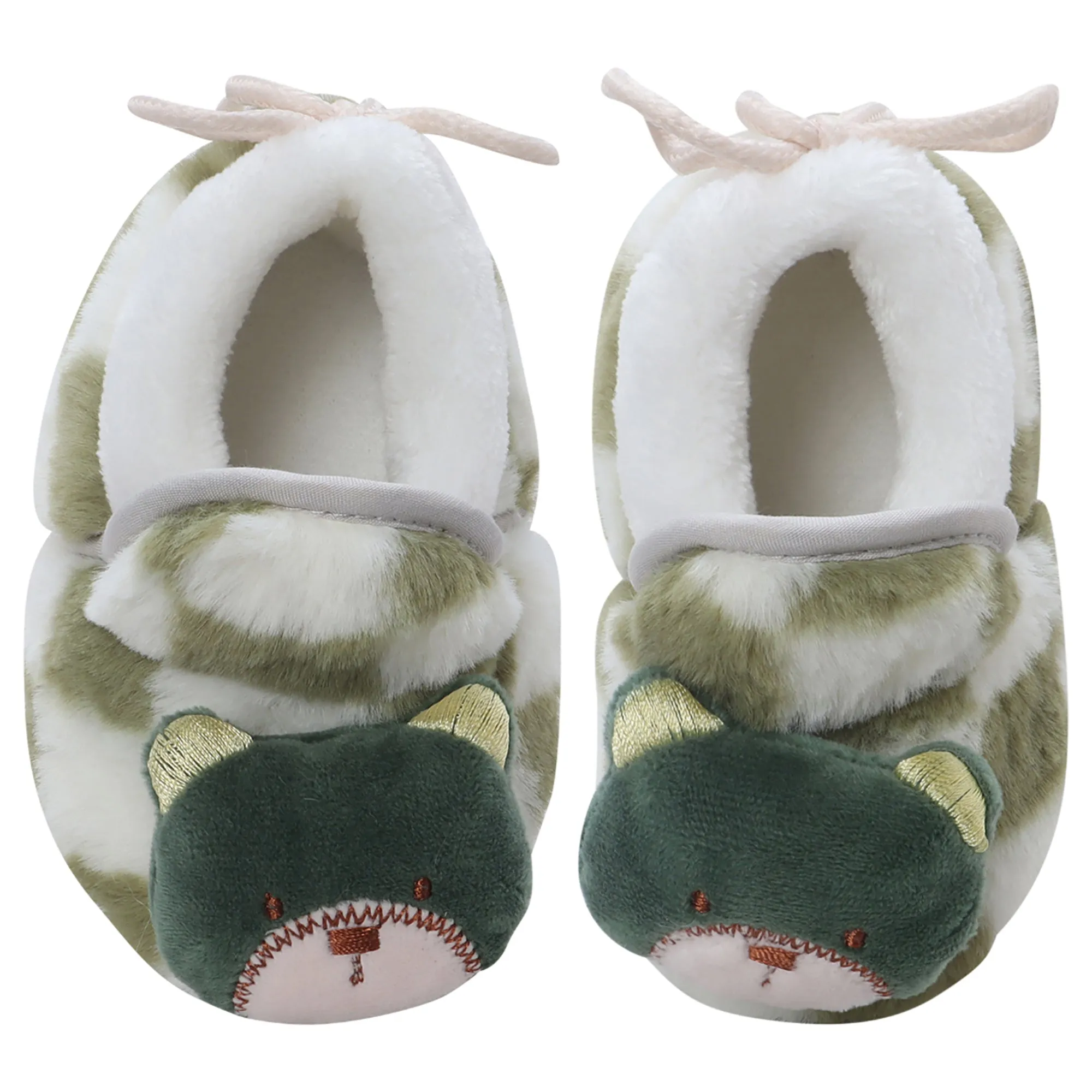 Baby Moo 3D Dear Bear Soft Slip-On Anti-Skid Plush Warm Booties - Green