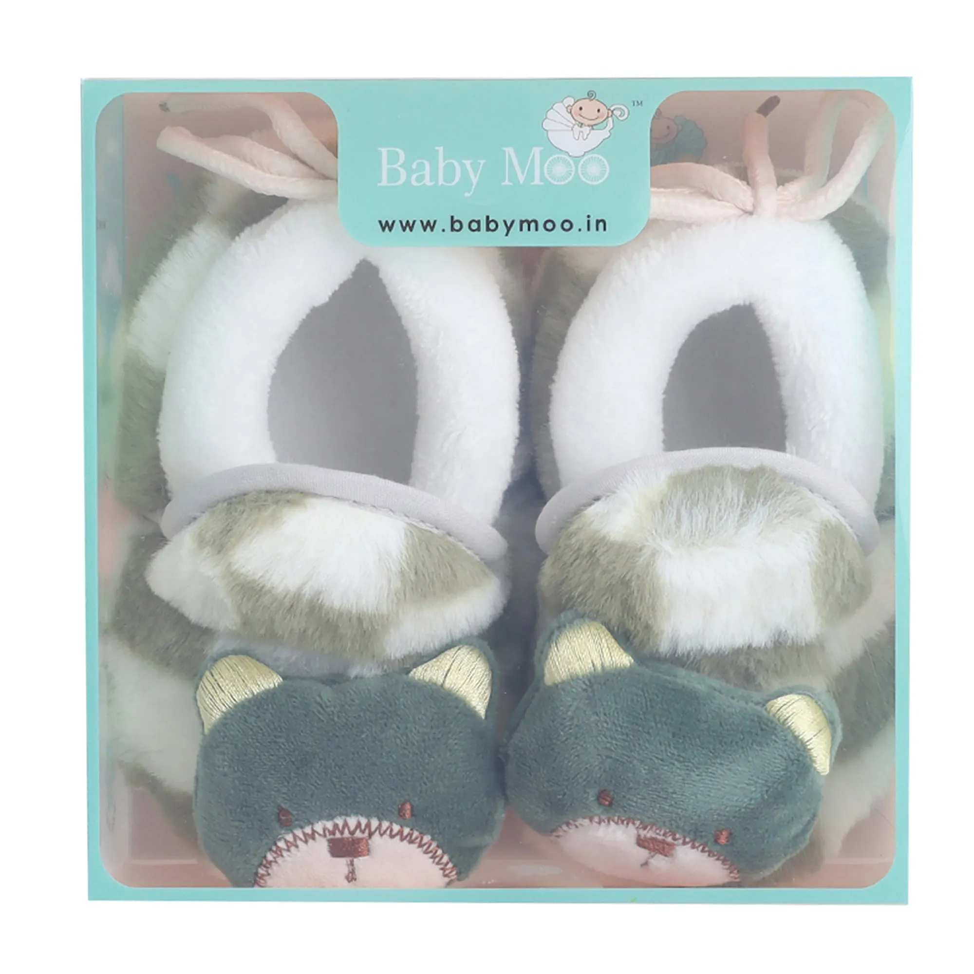 Baby Moo 3D Dear Bear Soft Slip-On Anti-Skid Plush Warm Booties - Green