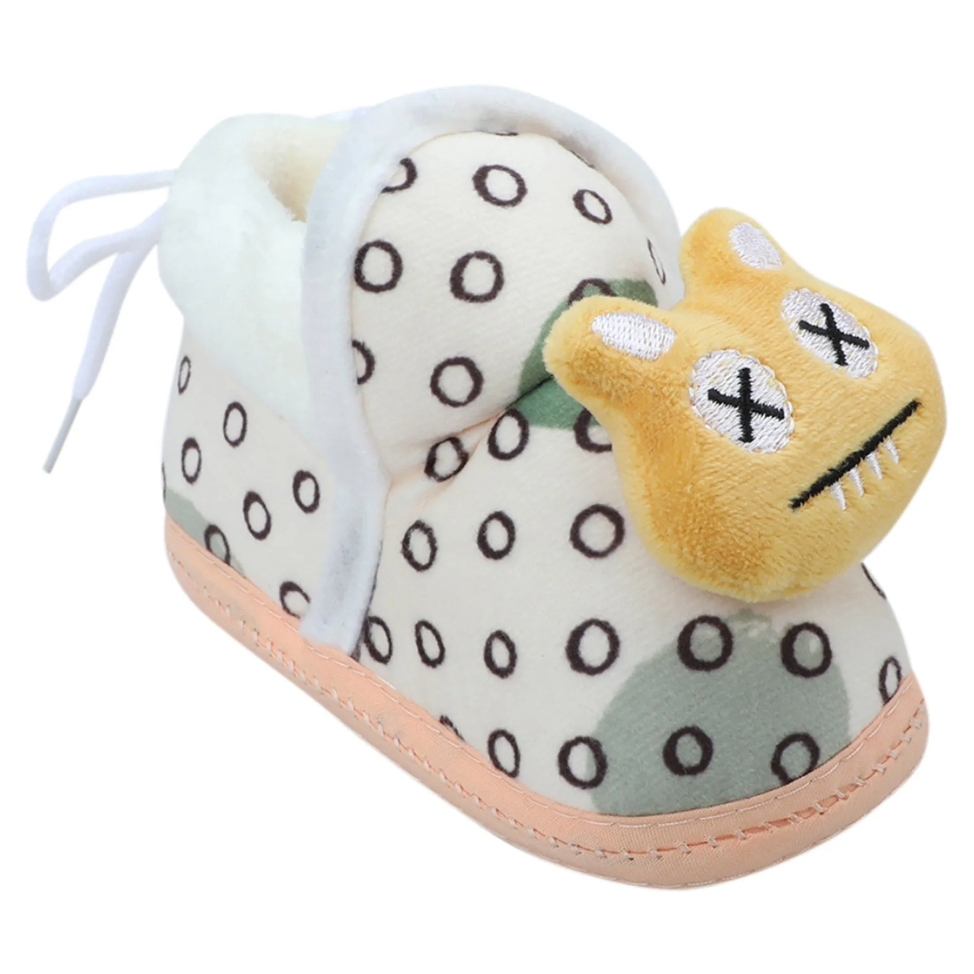 Baby Moo 3D Dizzy Cat Soft Slip-On Anti-Skid Plush Warm Booties - Beige