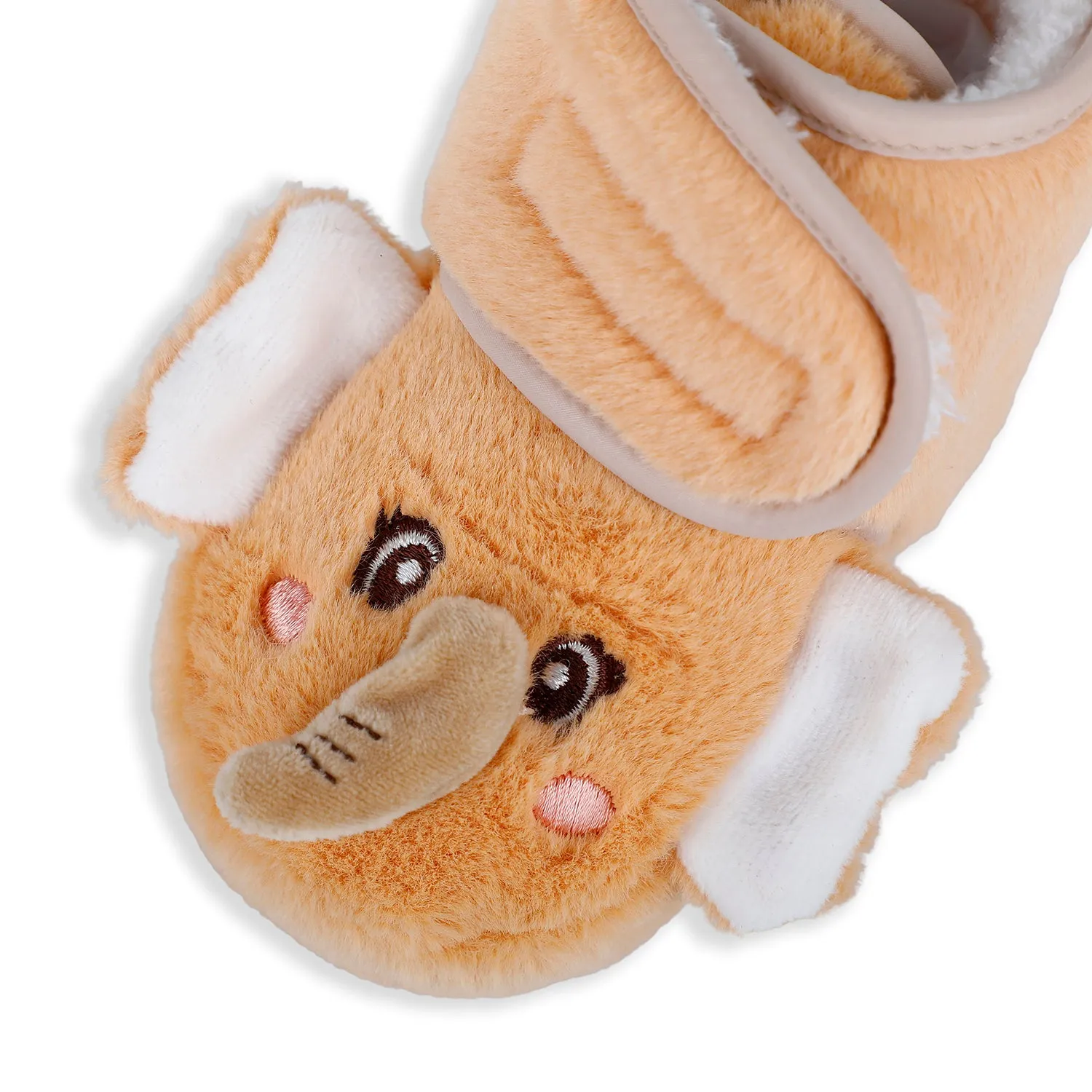 Baby Moo 3D Elephant Cozy Soft Velcro Furry Booties - Orange