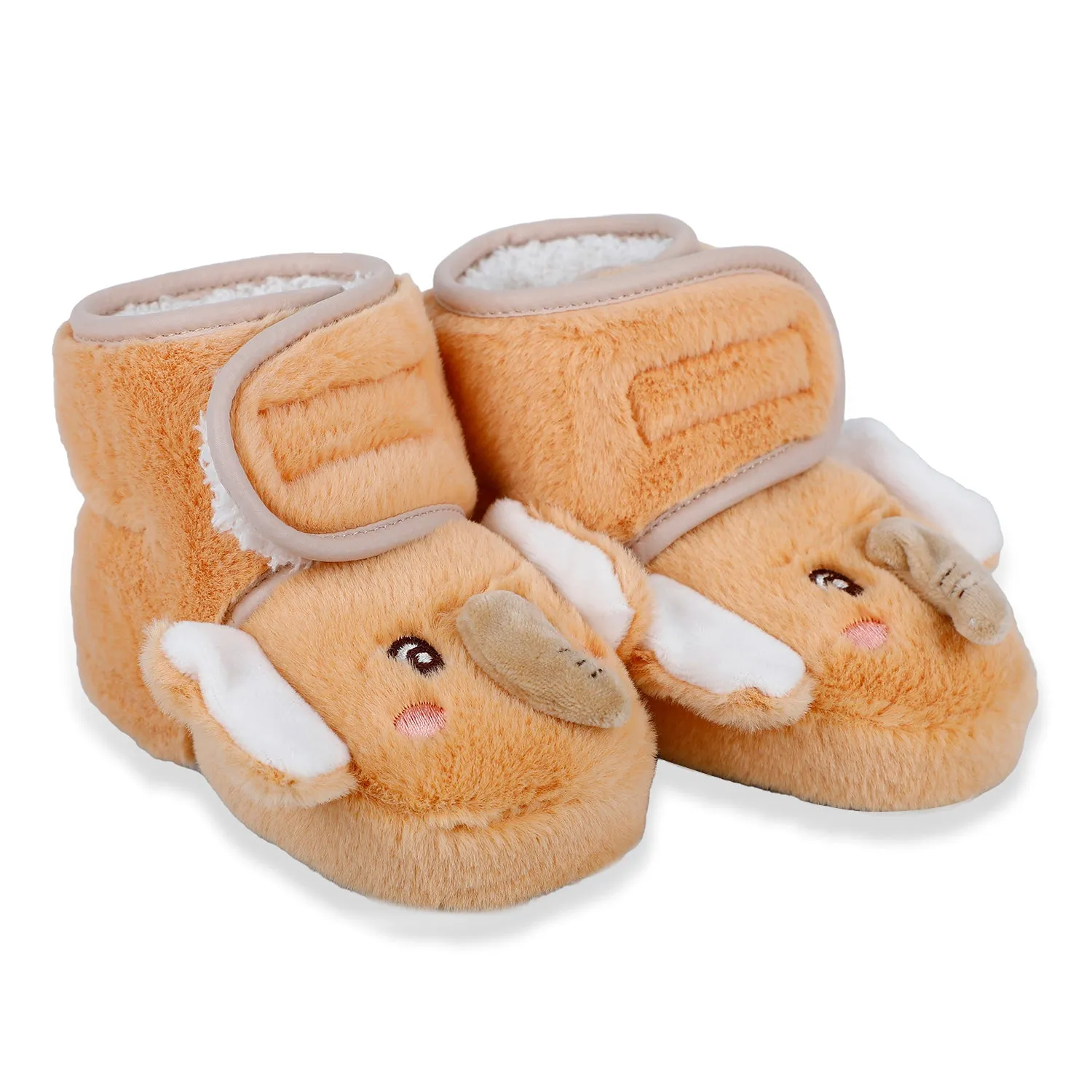 Baby Moo 3D Elephant Cozy Soft Velcro Furry Booties - Orange