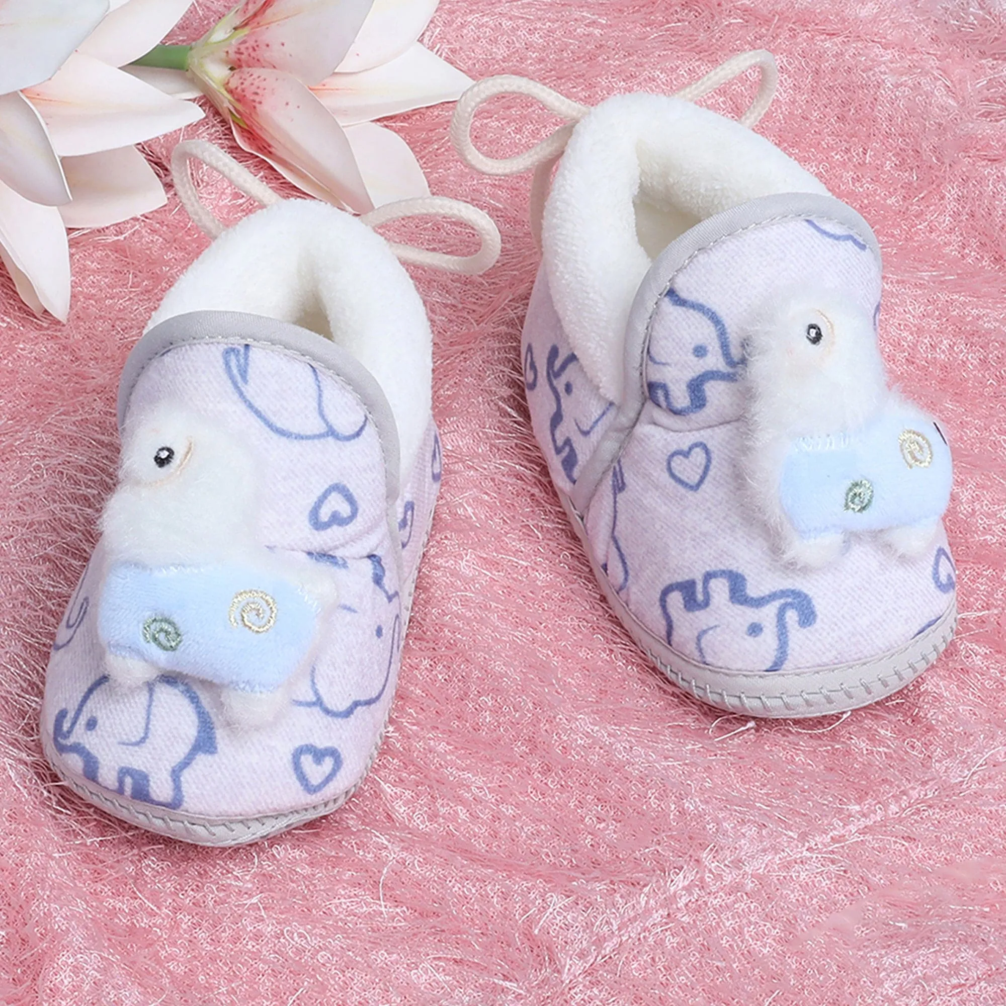 Baby Moo 3D Llama Elephant Prints Soft Slip-On Anti-Skid Plush Warm Booties - Blue