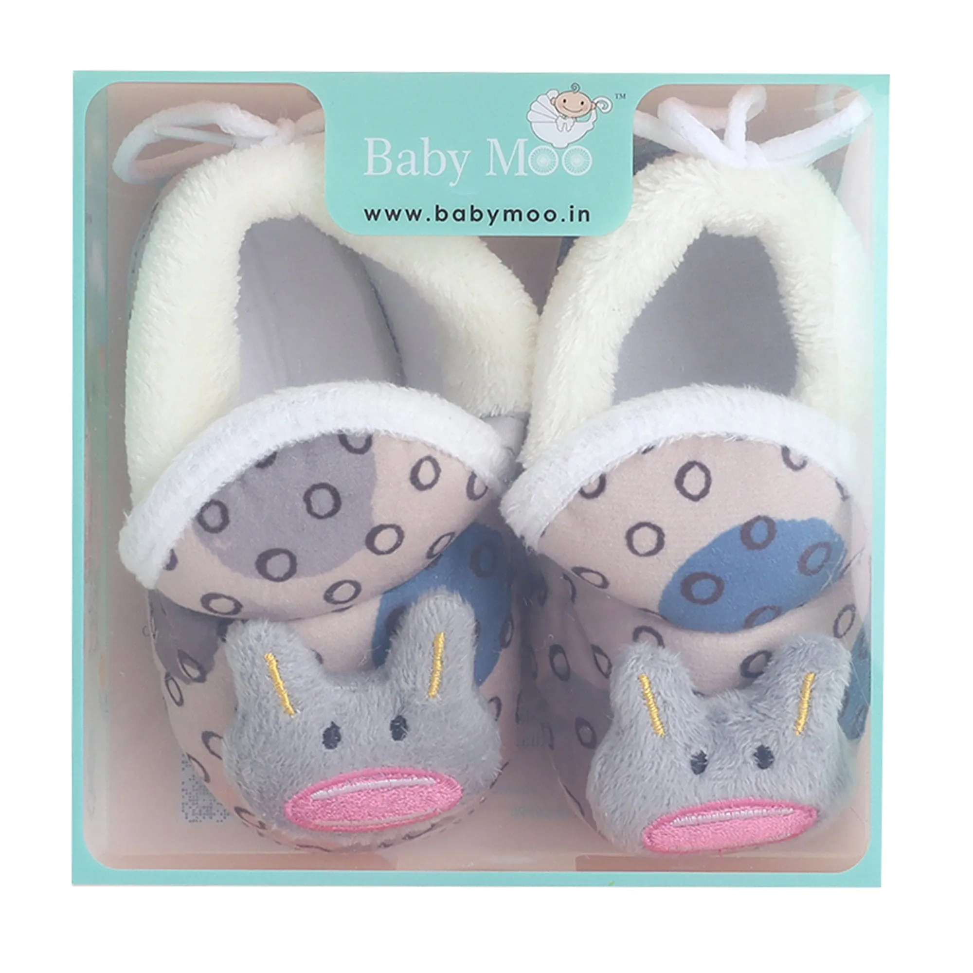 Baby Moo 3D Scout Kitty Soft Slip-On Anti-Skid Plush Warm Booties - Beige