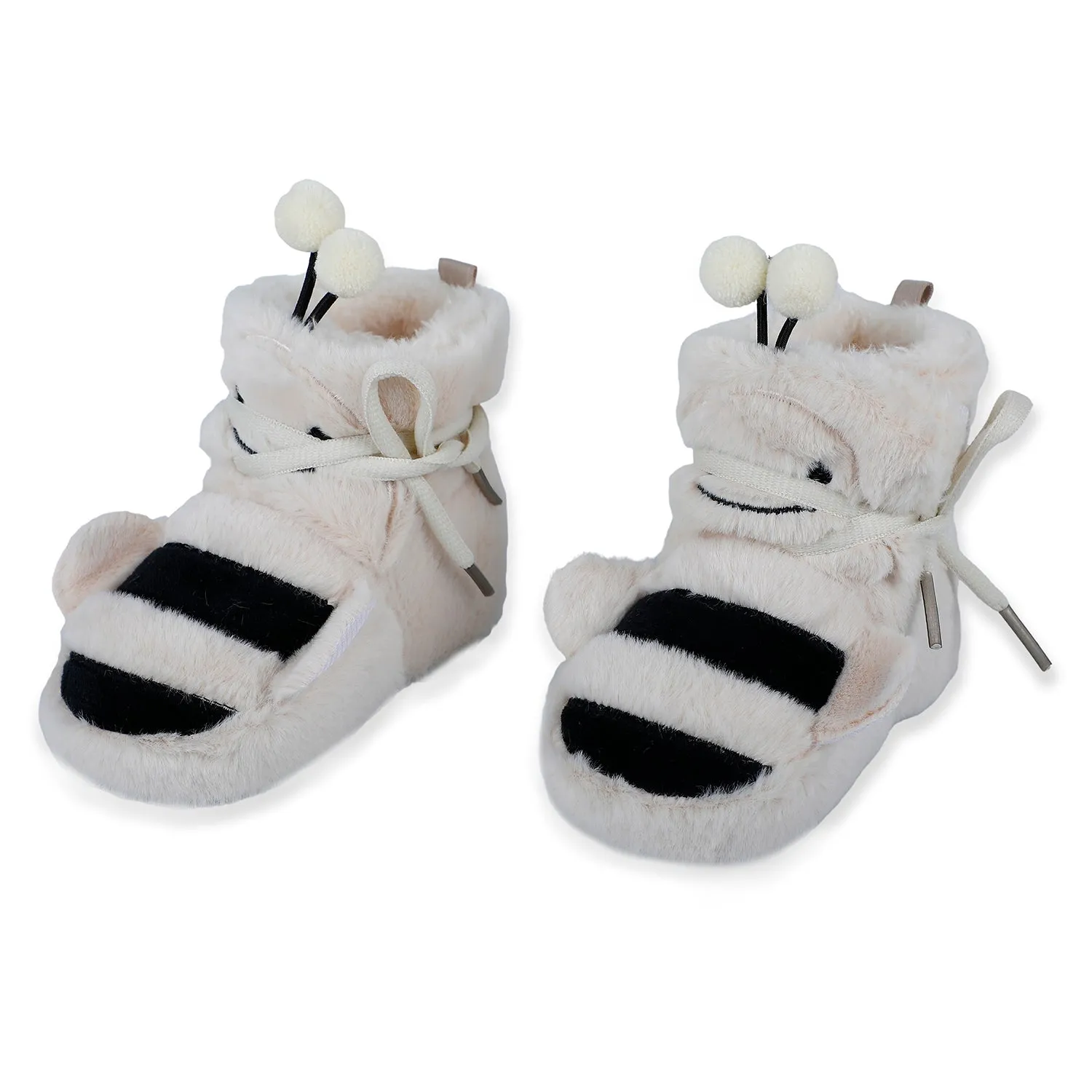 Baby Moo Bumble Bee 3D Warm Furry Booties - Cream