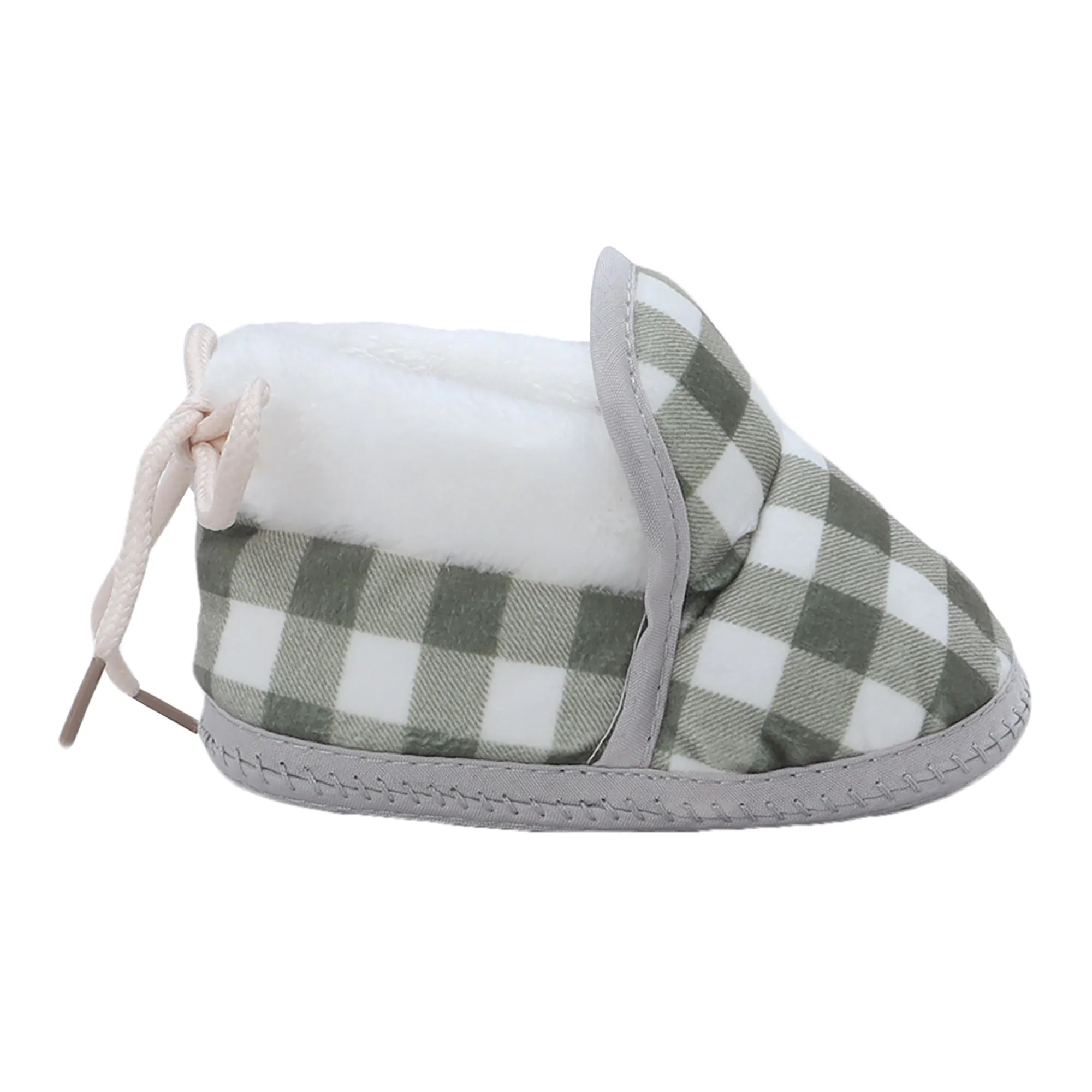 Baby Moo Checked Soft Slip-On Anti-Skid Plush Warm Booties - Green