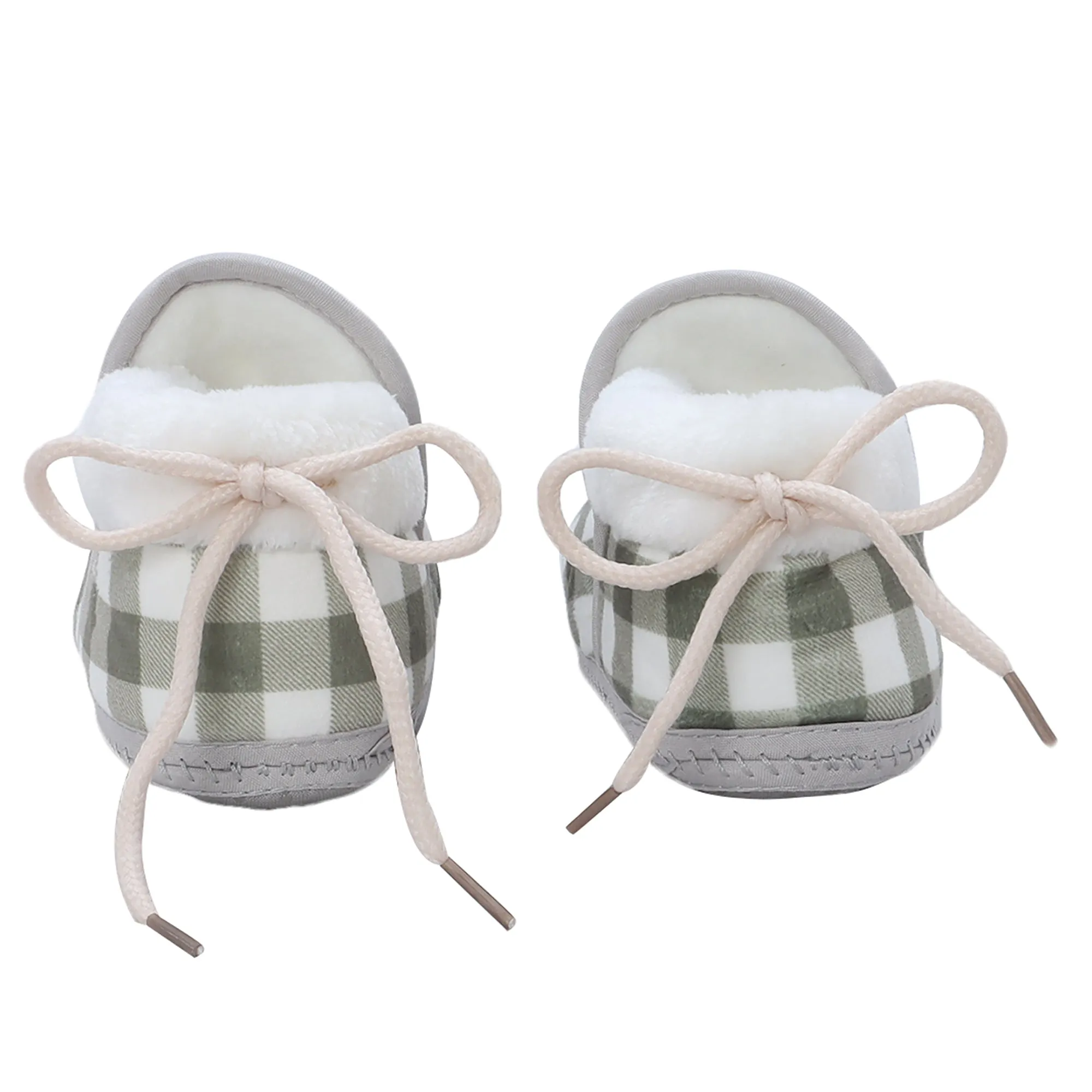 Baby Moo Checked Soft Slip-On Anti-Skid Plush Warm Booties - Green