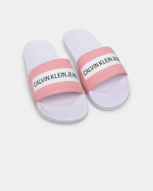 Calvin Klein Women's Tape Institutional Slides Soft Berry