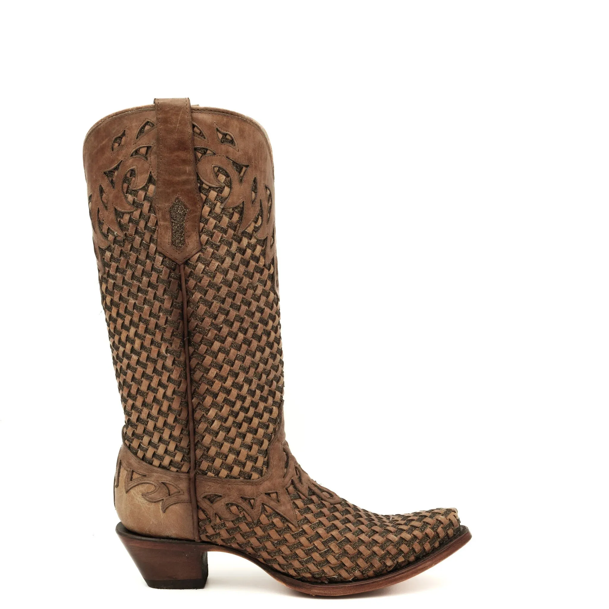 Corral Cowboy Boots A4506 Women's Brown Leather Woven Sand with Glitter