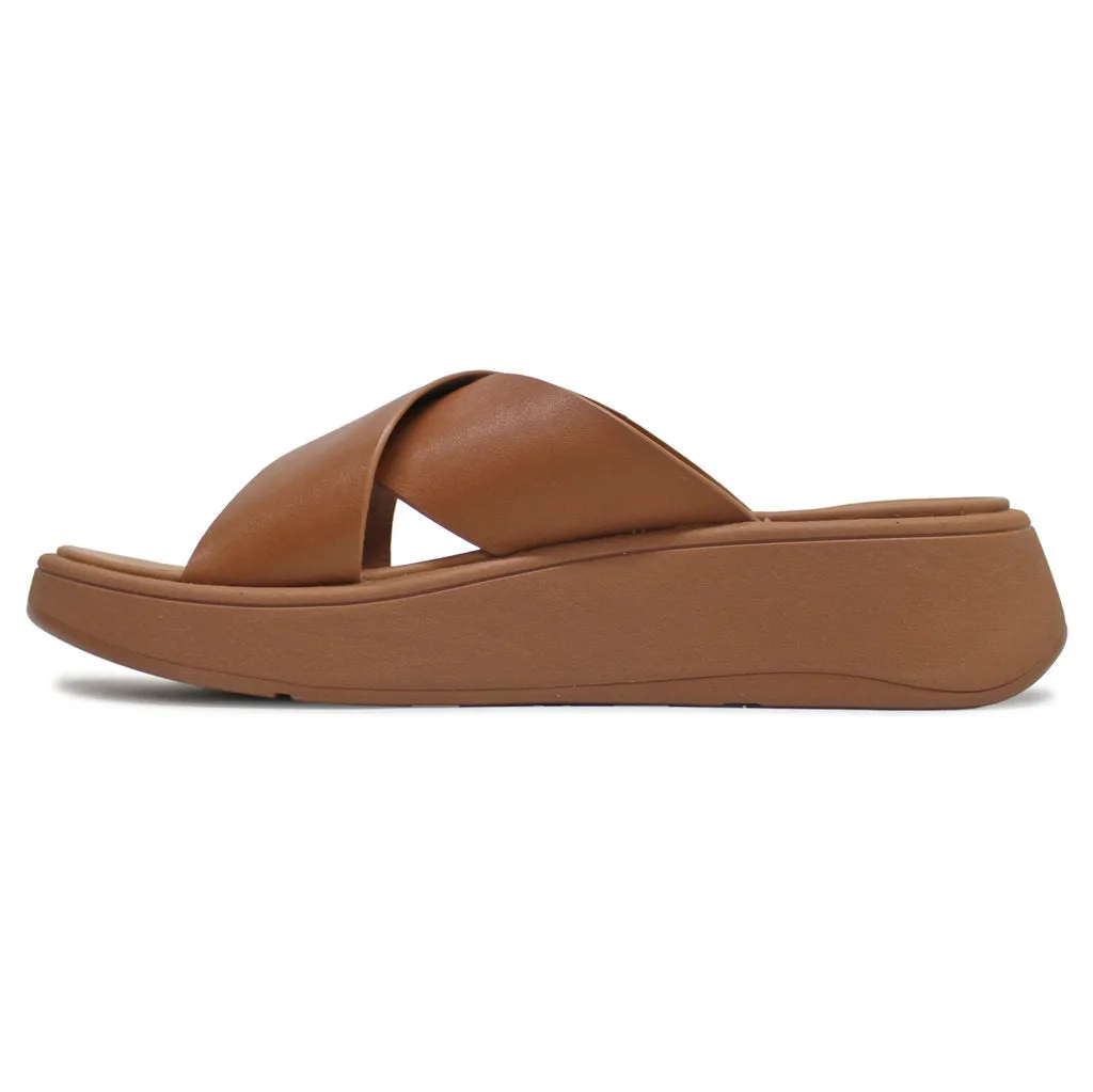 F Mode Leather Flatform Cross Leather Women's Slides Sandals