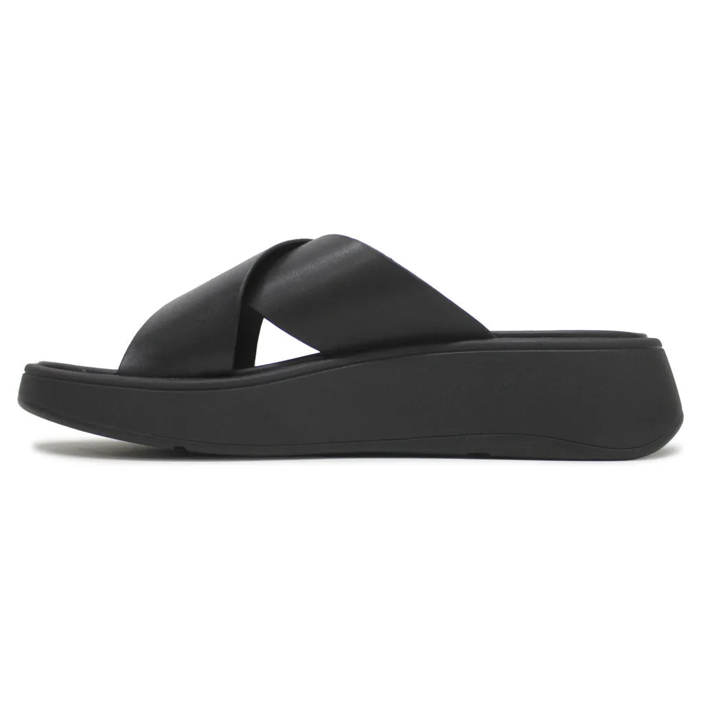 F Mode Leather Flatform Cross Leather Women's Slides Sandals