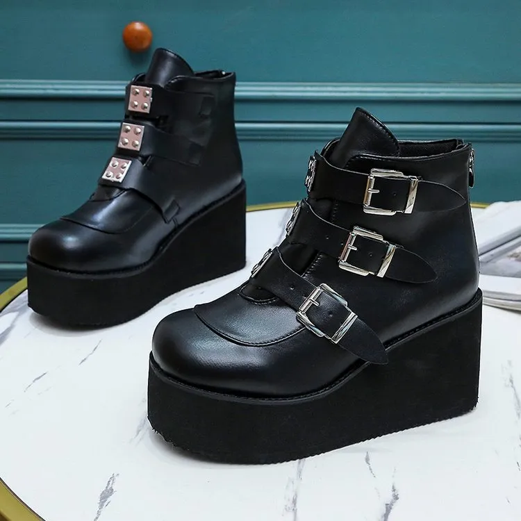 Funki Buys | Boots | Women's Buckle Strap Wedge Ankle Boots