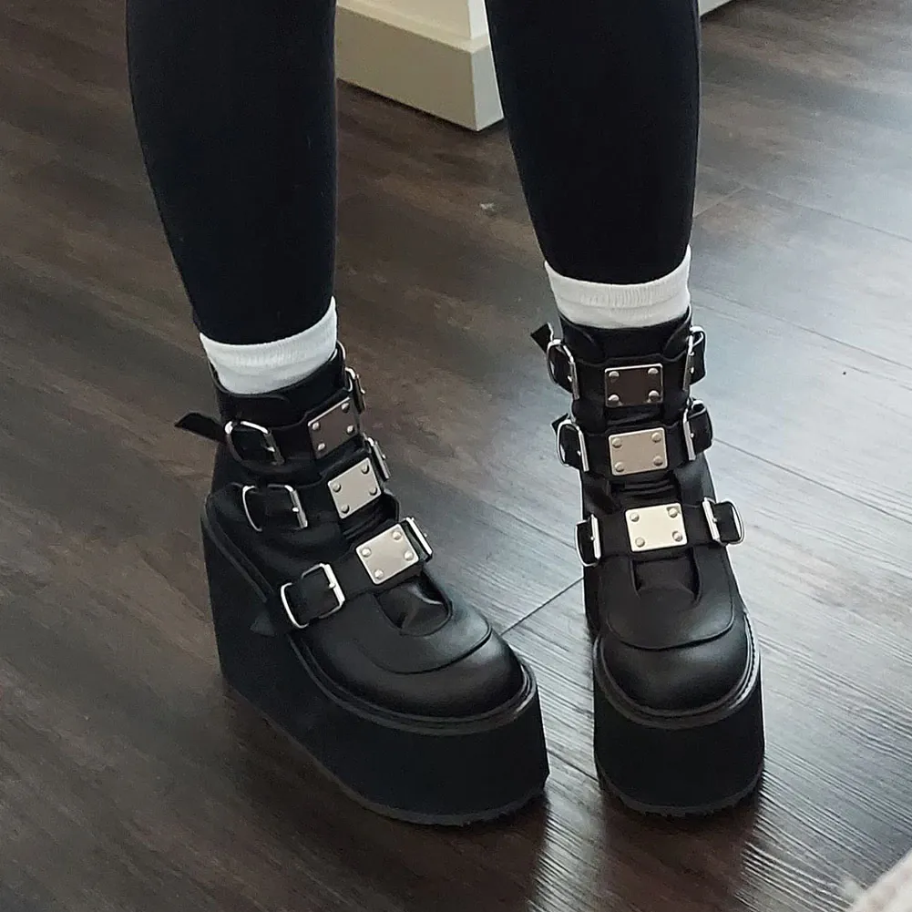 Funki Buys | Boots | Women's Buckle Strap Wedge Ankle Boots