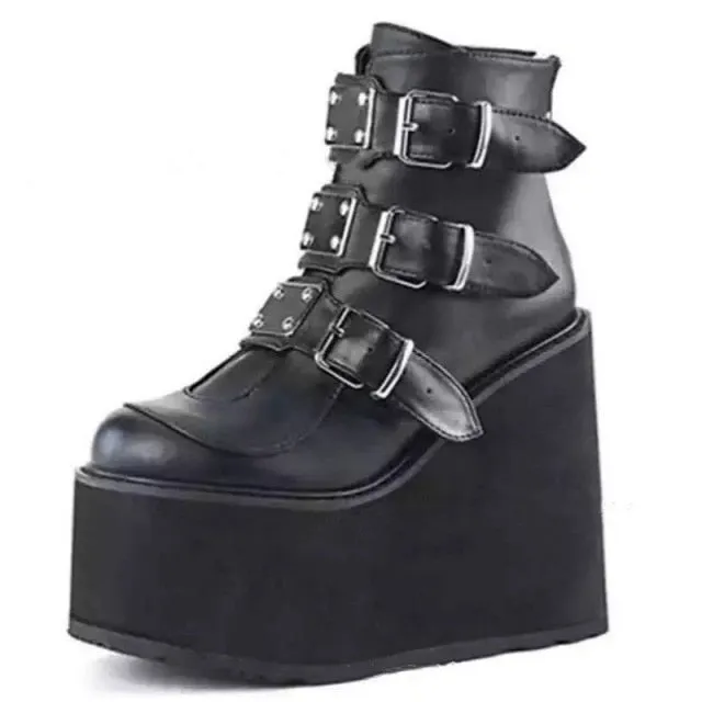 Funki Buys | Boots | Women's Buckle Strap Wedge Ankle Boots