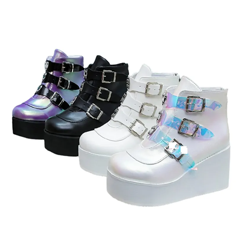 Funki Buys | Boots | Women's Buckle Strap Wedge Ankle Boots