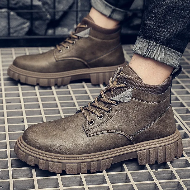 Hnzxzm Autumn Early Winter Shoes Men Ankle Boots Thick Sole Non-slip Single Brand Male Footwear A4910