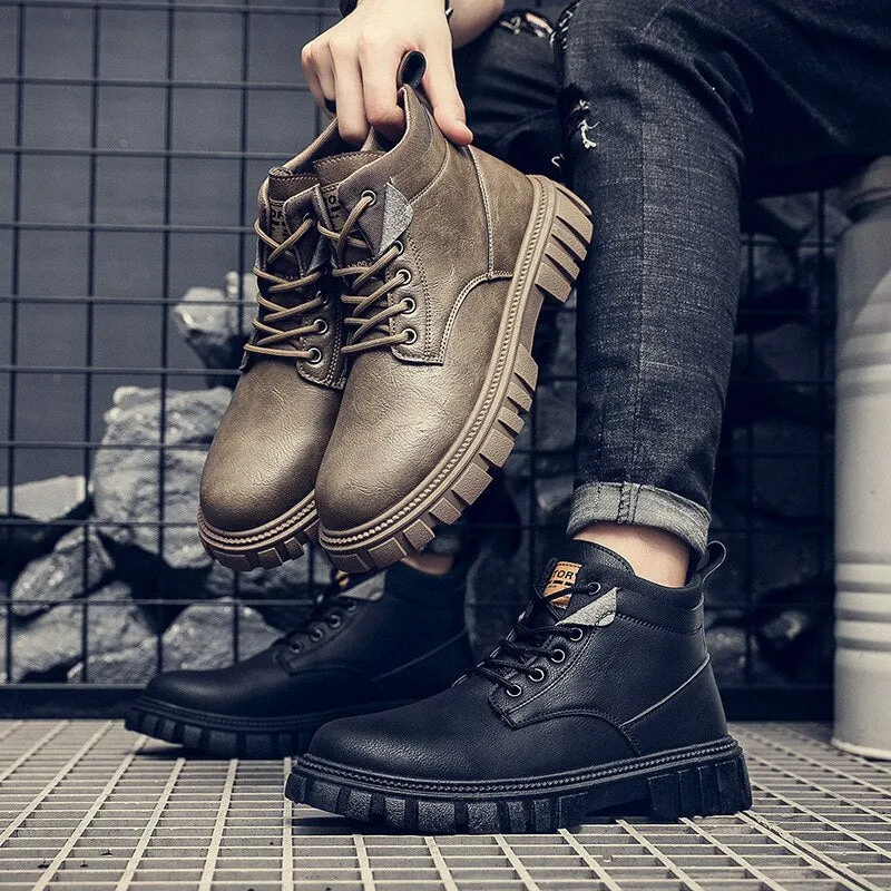 Hnzxzm Autumn Early Winter Shoes Men Ankle Boots Thick Sole Non-slip Single Brand Male Footwear A4910