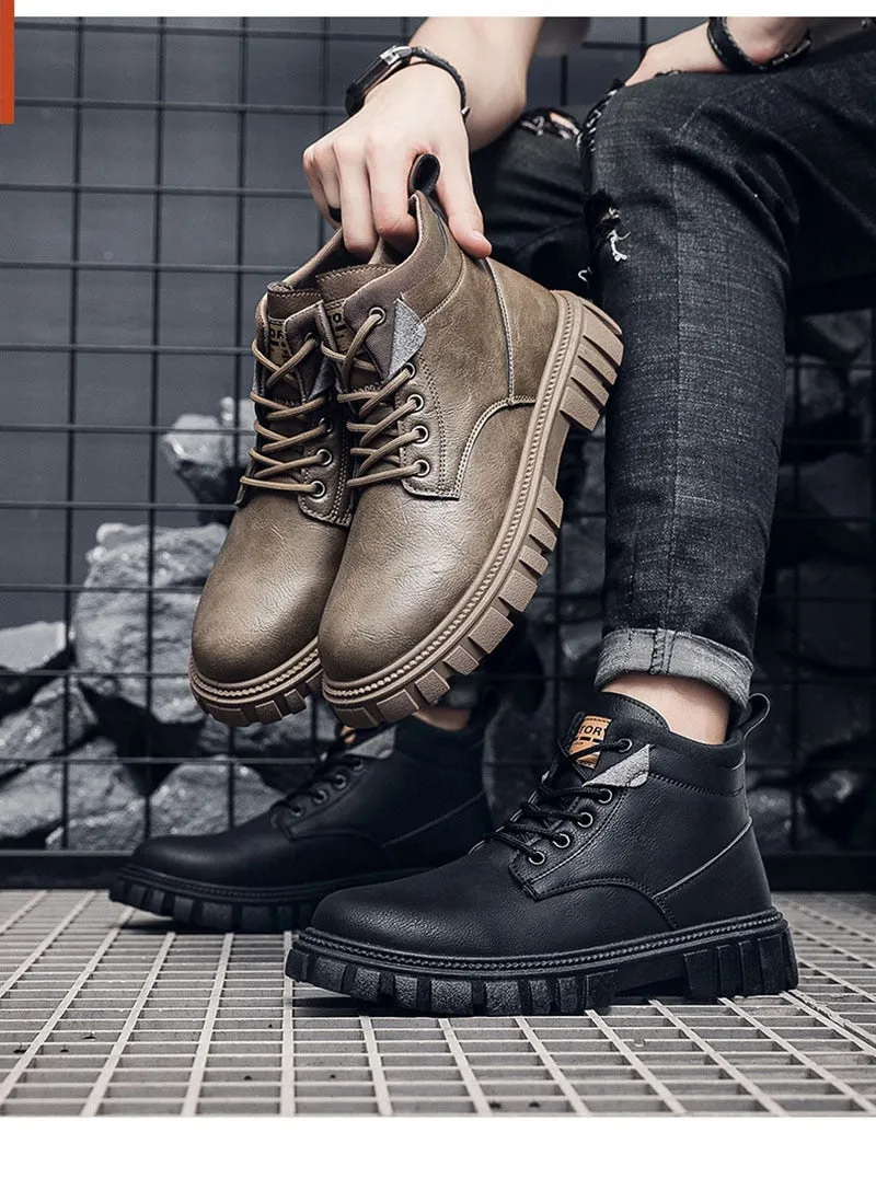 Hnzxzm Autumn Early Winter Shoes Men Ankle Boots Thick Sole Non-slip Single Brand Male Footwear A4910