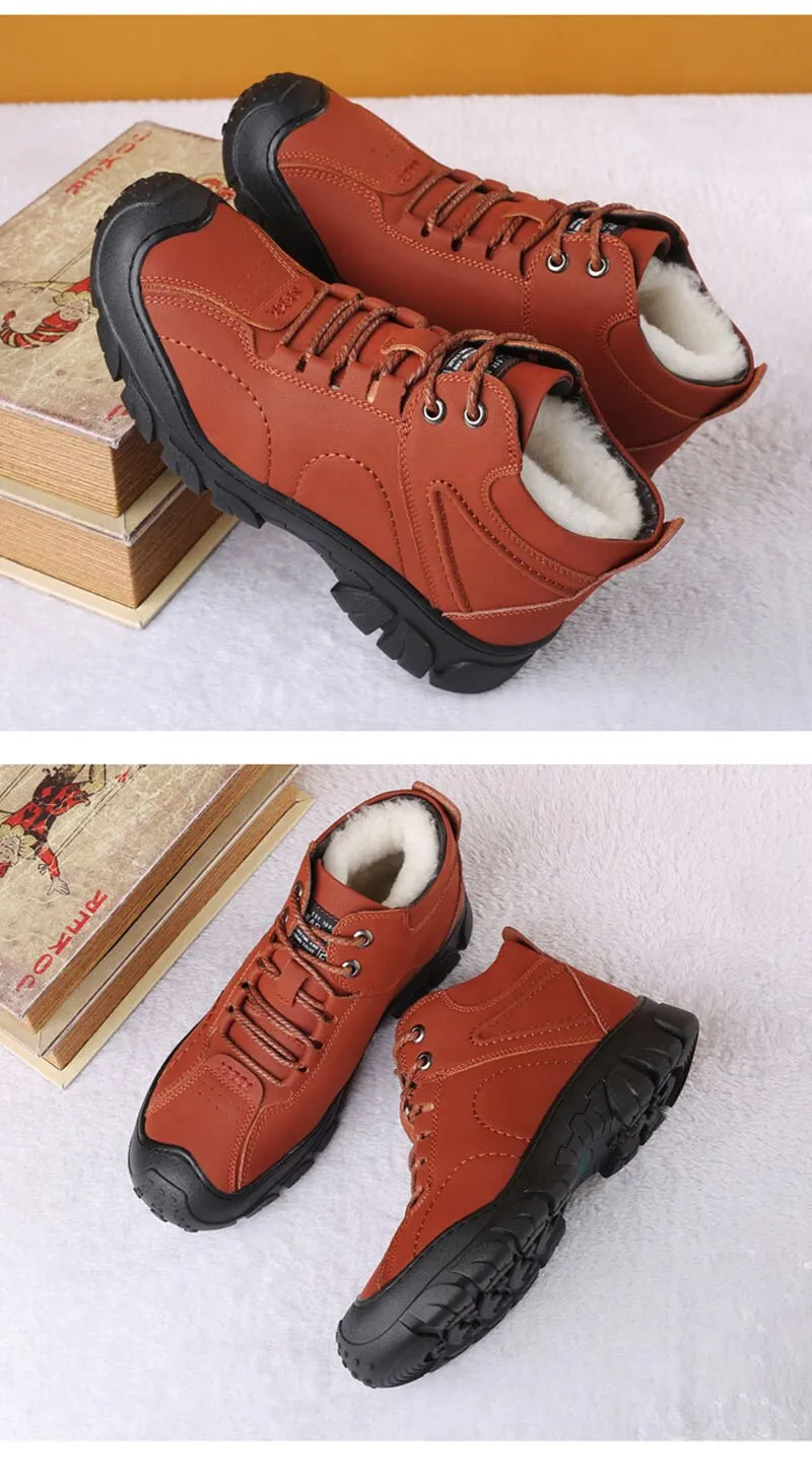 Hnzxzm Genuine Leather Shoes Men Boots Thick Sole Warm Plush Snow Boots Non-slip Mens Ankle Boots Cotton Winter Footwear A4220