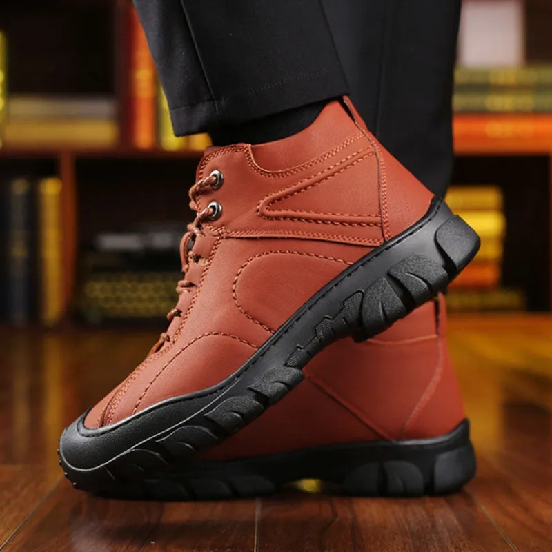 Hnzxzm Genuine Leather Shoes Men Boots Thick Sole Warm Plush Snow Boots Non-slip Mens Ankle Boots Cotton Winter Footwear A4220