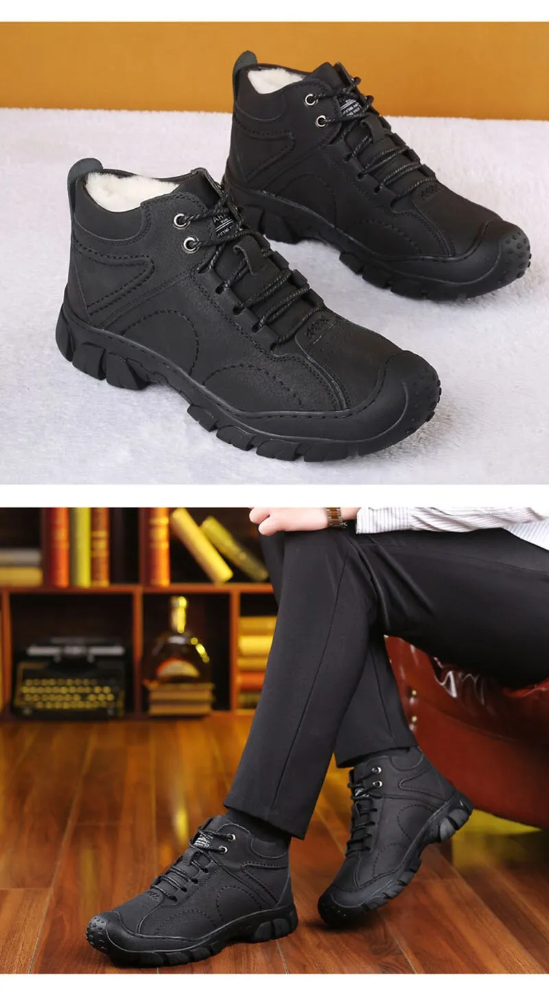 Hnzxzm Genuine Leather Shoes Men Boots Thick Sole Warm Plush Snow Boots Non-slip Mens Ankle Boots Cotton Winter Footwear A4220