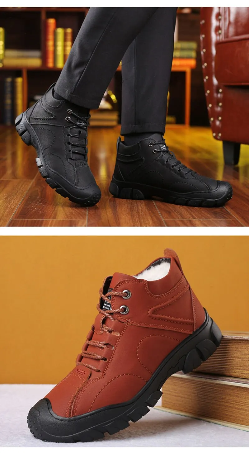 Hnzxzm Genuine Leather Shoes Men Boots Thick Sole Warm Plush Snow Boots Non-slip Mens Ankle Boots Cotton Winter Footwear A4220