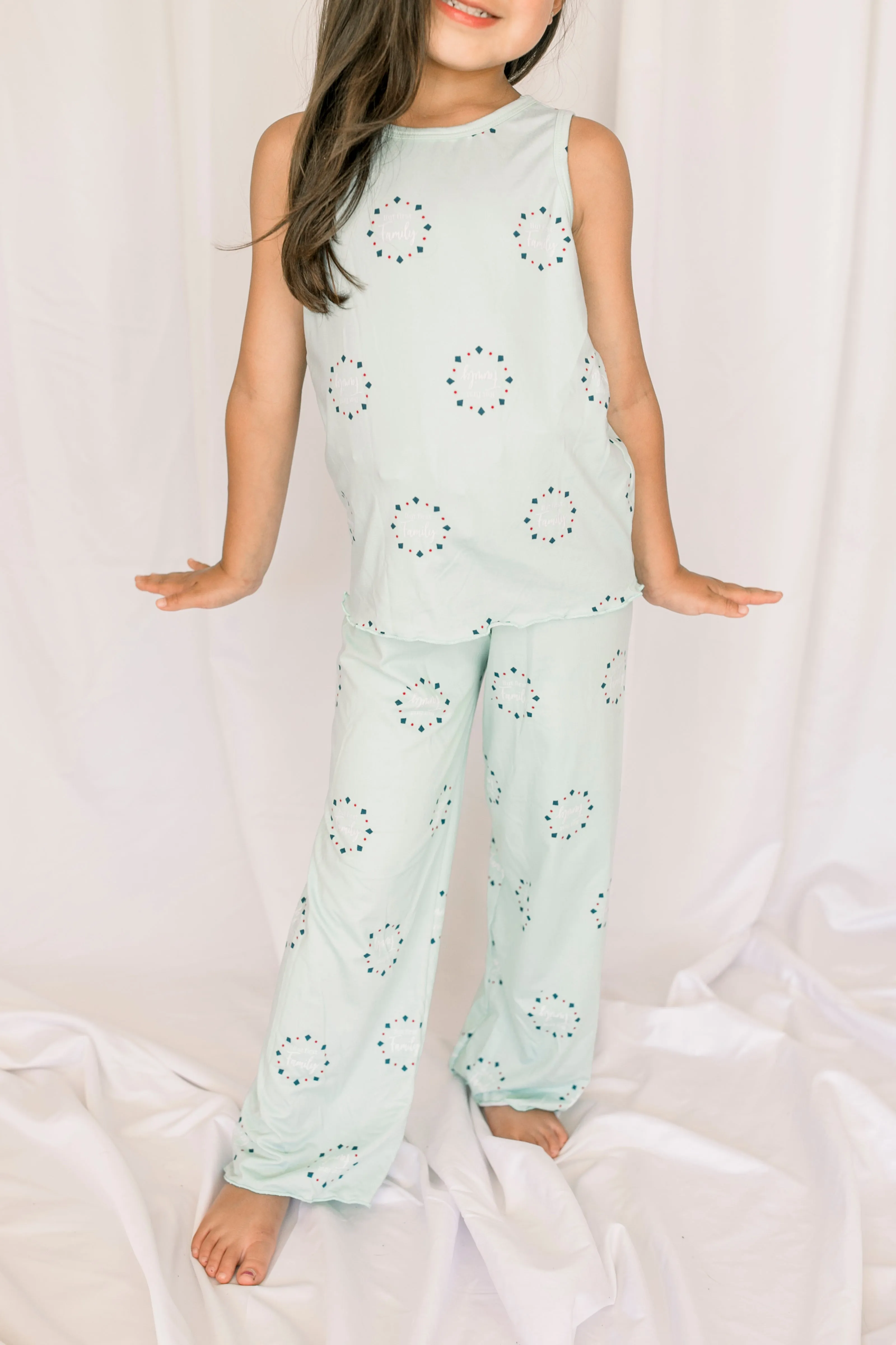 Kids Cozy Teal Family Pajama Pants Set