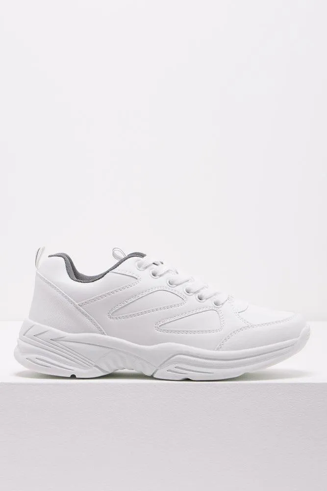 Lace Up Leather Trainer White