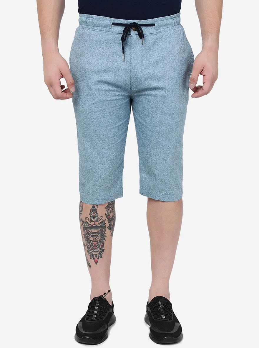 Light Blue Printed Slim Fit Capri | JadeBlue