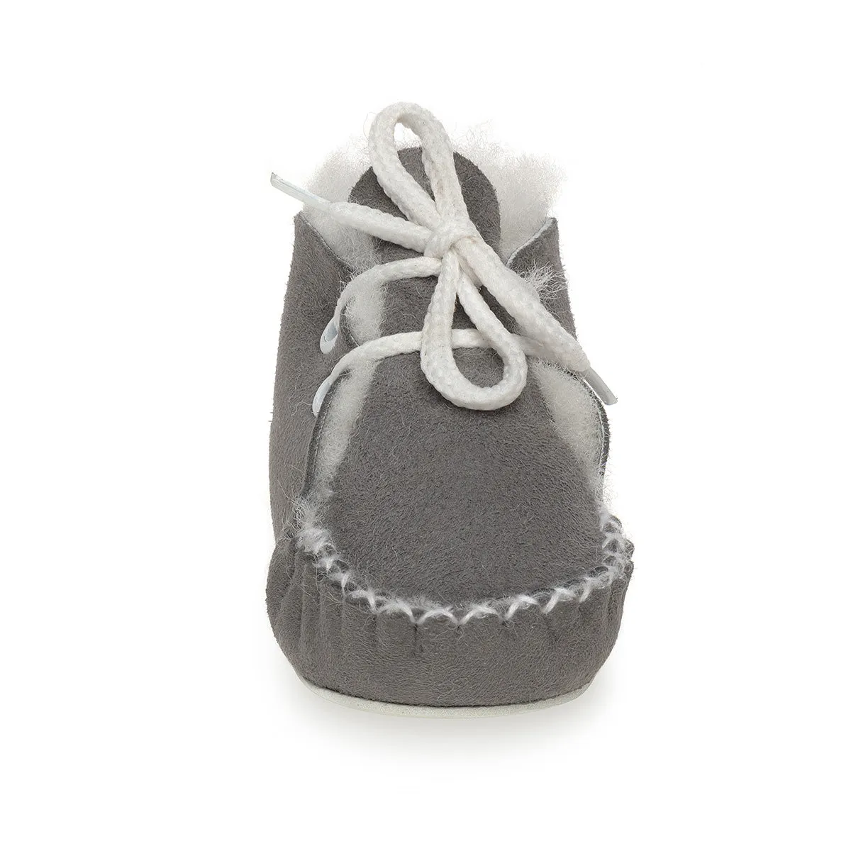 Lupe Hand-Stitched Sheepskin Baby Booties - Grey