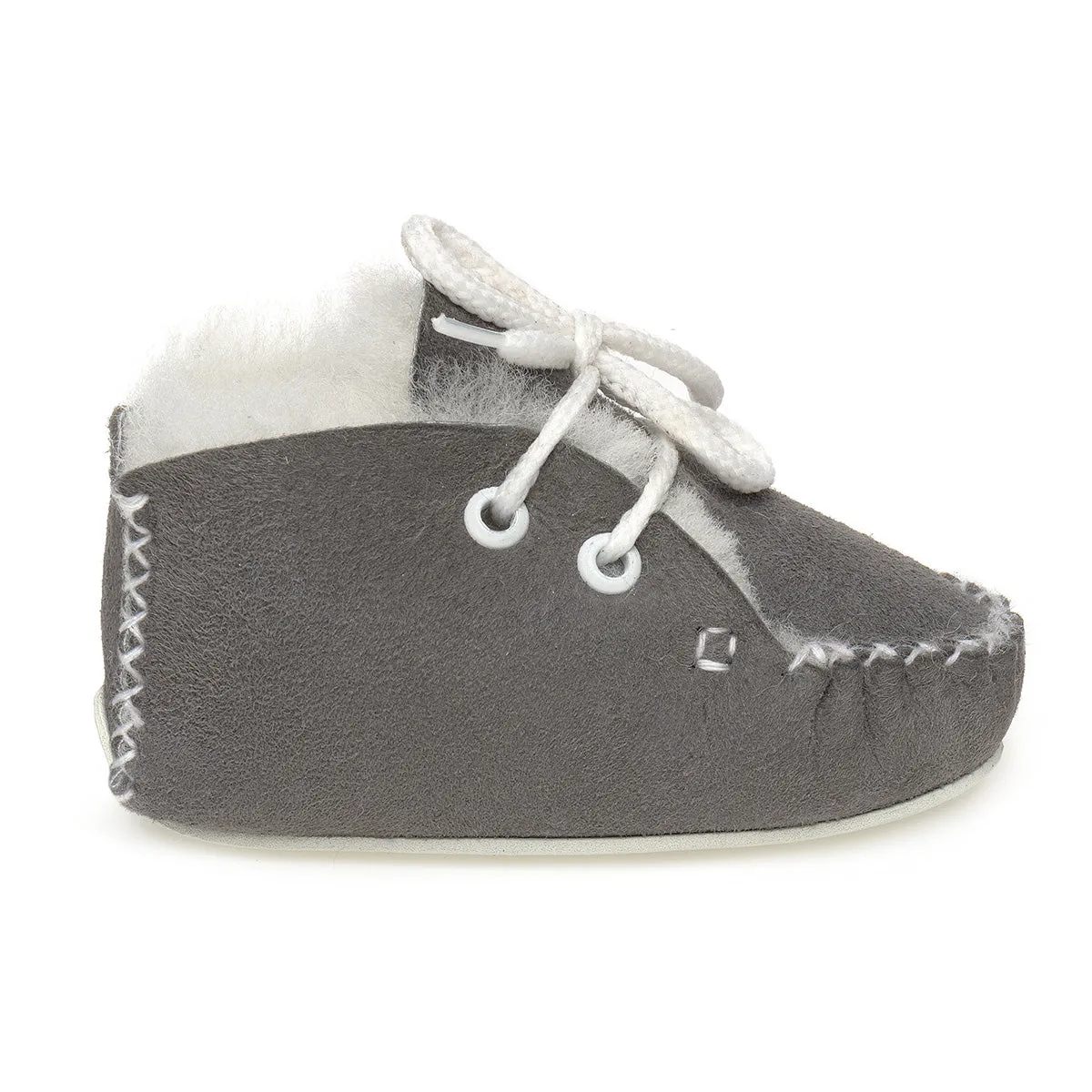 Lupe Hand-Stitched Sheepskin Baby Booties - Grey