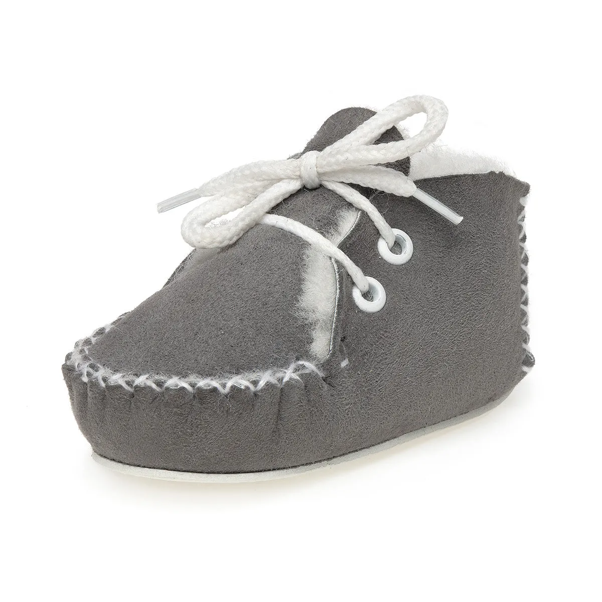 Lupe Hand-Stitched Sheepskin Baby Booties - Grey