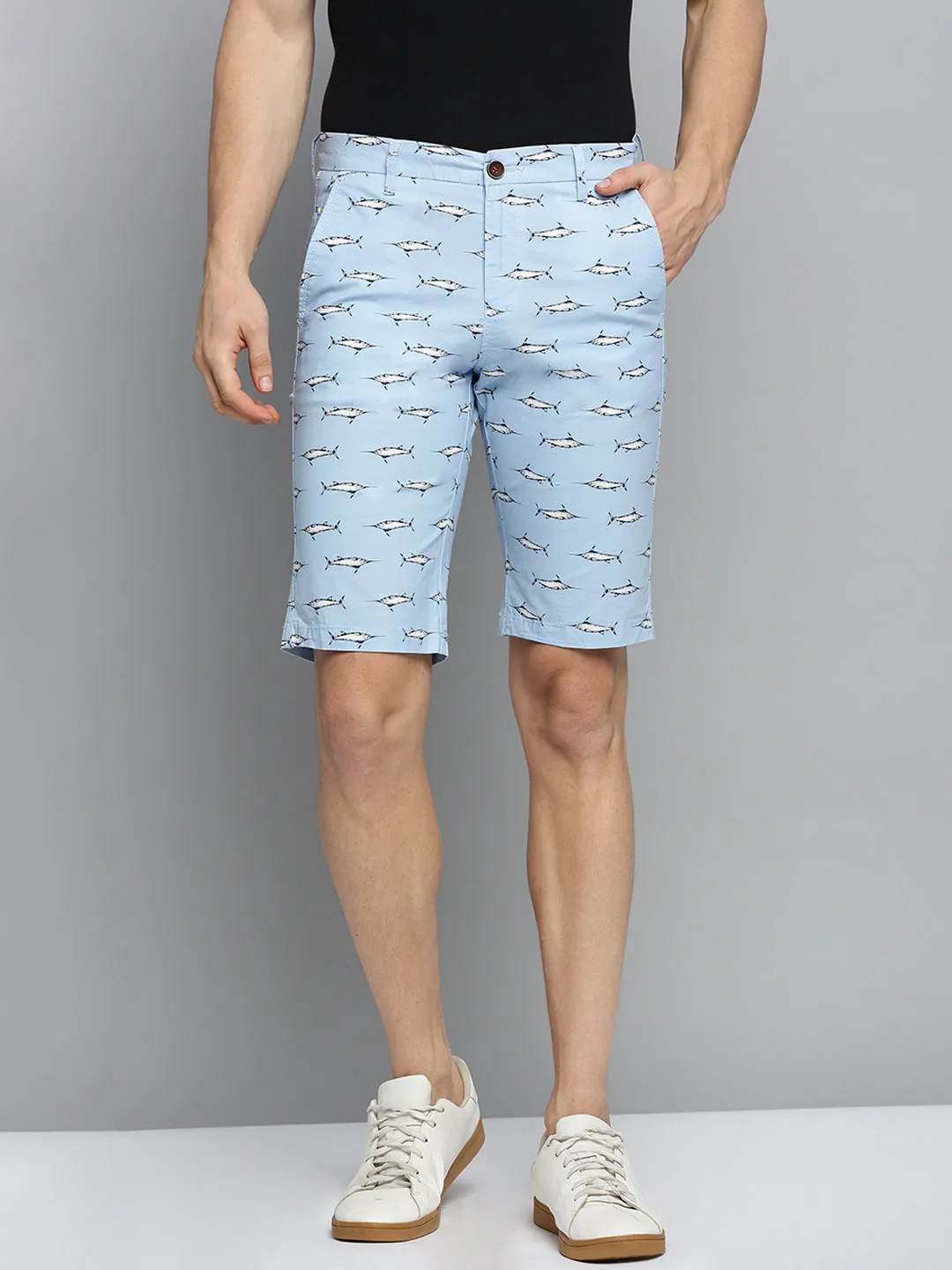 Men Blue Printed Casual Shorts