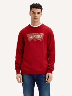 Men's Brand Logo Red Crew Neck Sweater