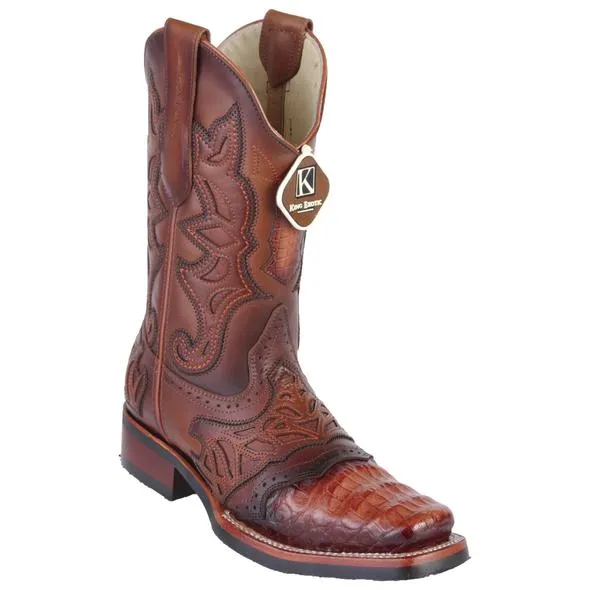 Men's King Exotic Caiman Belly Boots With Saddle Vamp Handmade Cognac #48118203