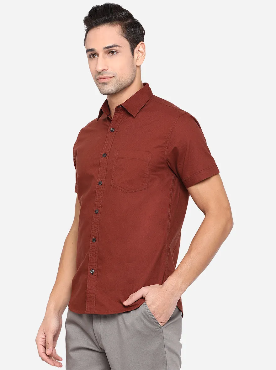 Mink Brown Solid Slim Fit Semi Casual Shirt | Greenfibre