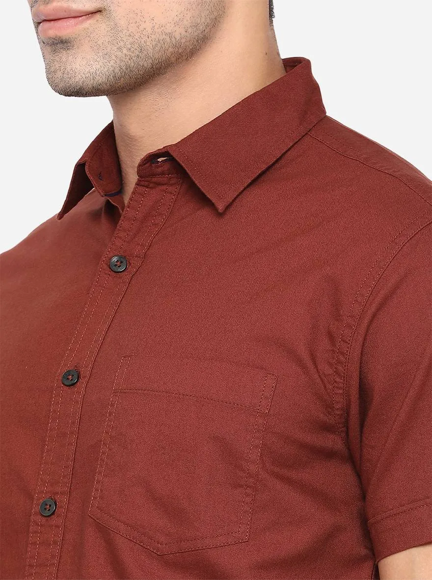 Mink Brown Solid Slim Fit Semi Casual Shirt | Greenfibre