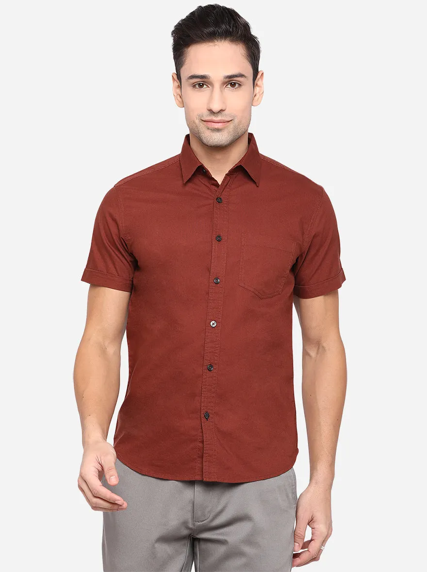 Mink Brown Solid Slim Fit Semi Casual Shirt | Greenfibre