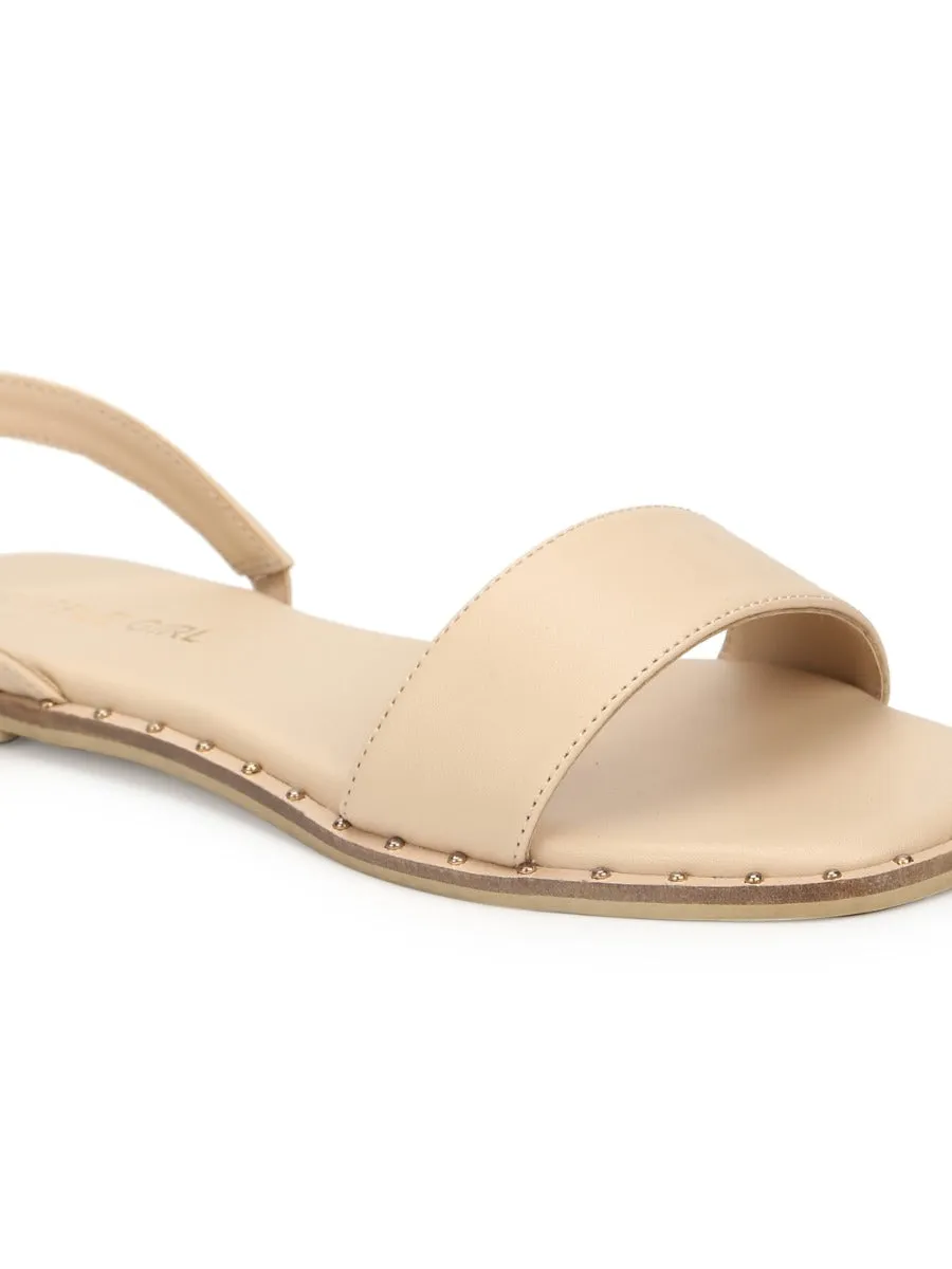 Nude PU Flat Sandals With Back Strap