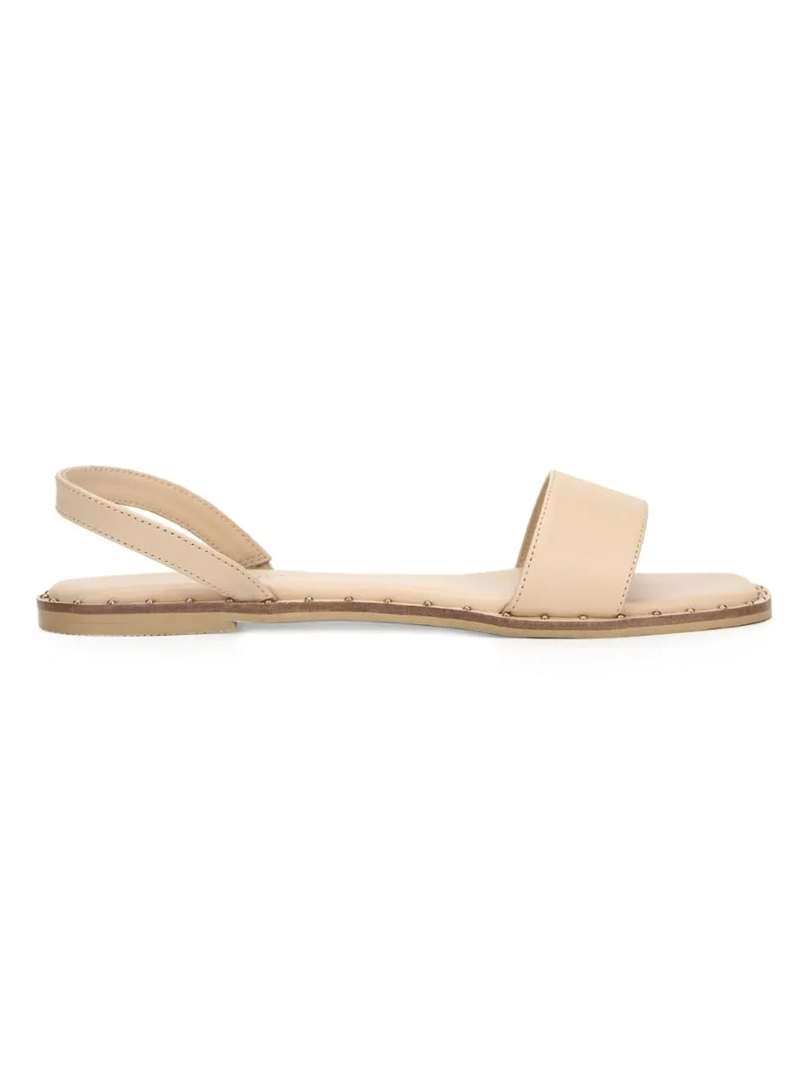 Nude PU Flat Sandals With Back Strap