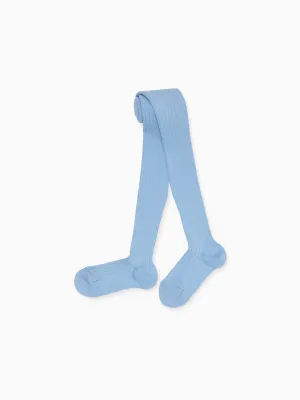 Pale Blue Ribbed Kids Tights