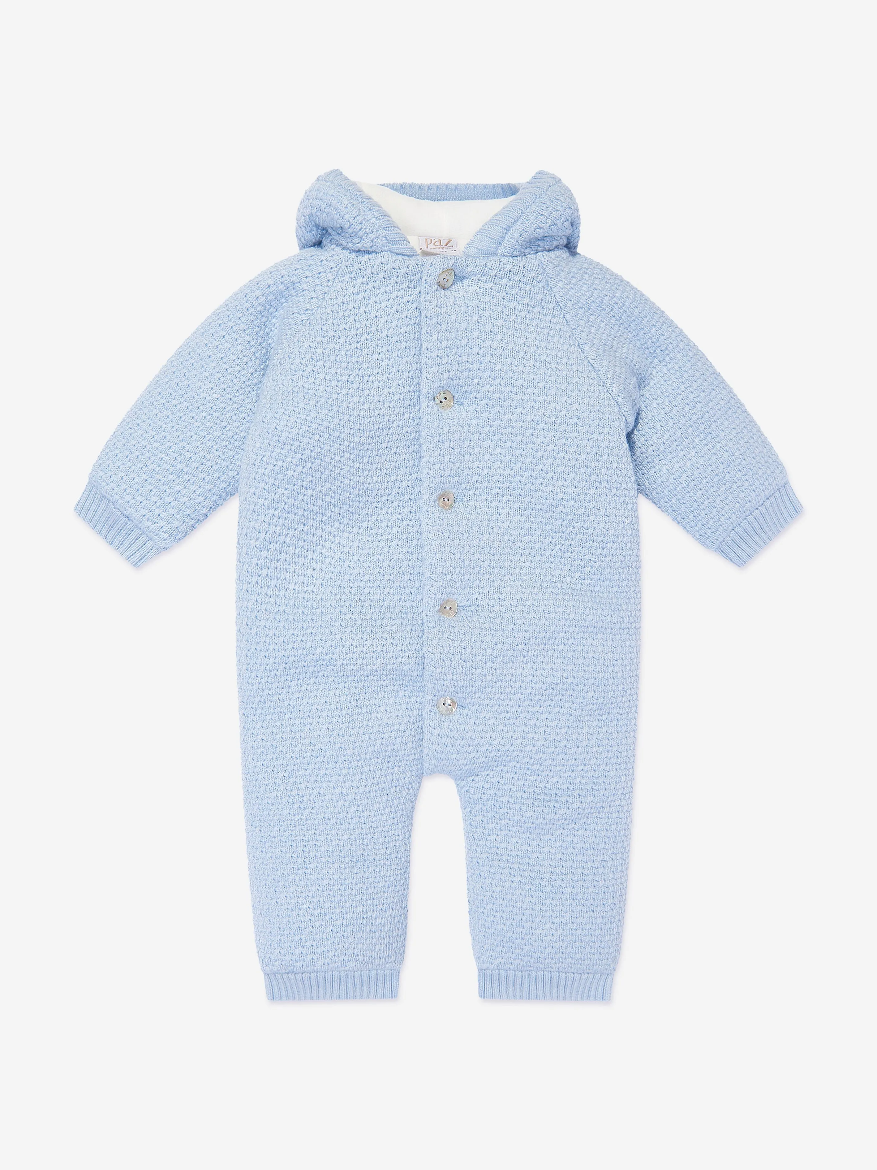 Paz Rodriguez Baby Boys Wool Pramsuit With Booties in Blue