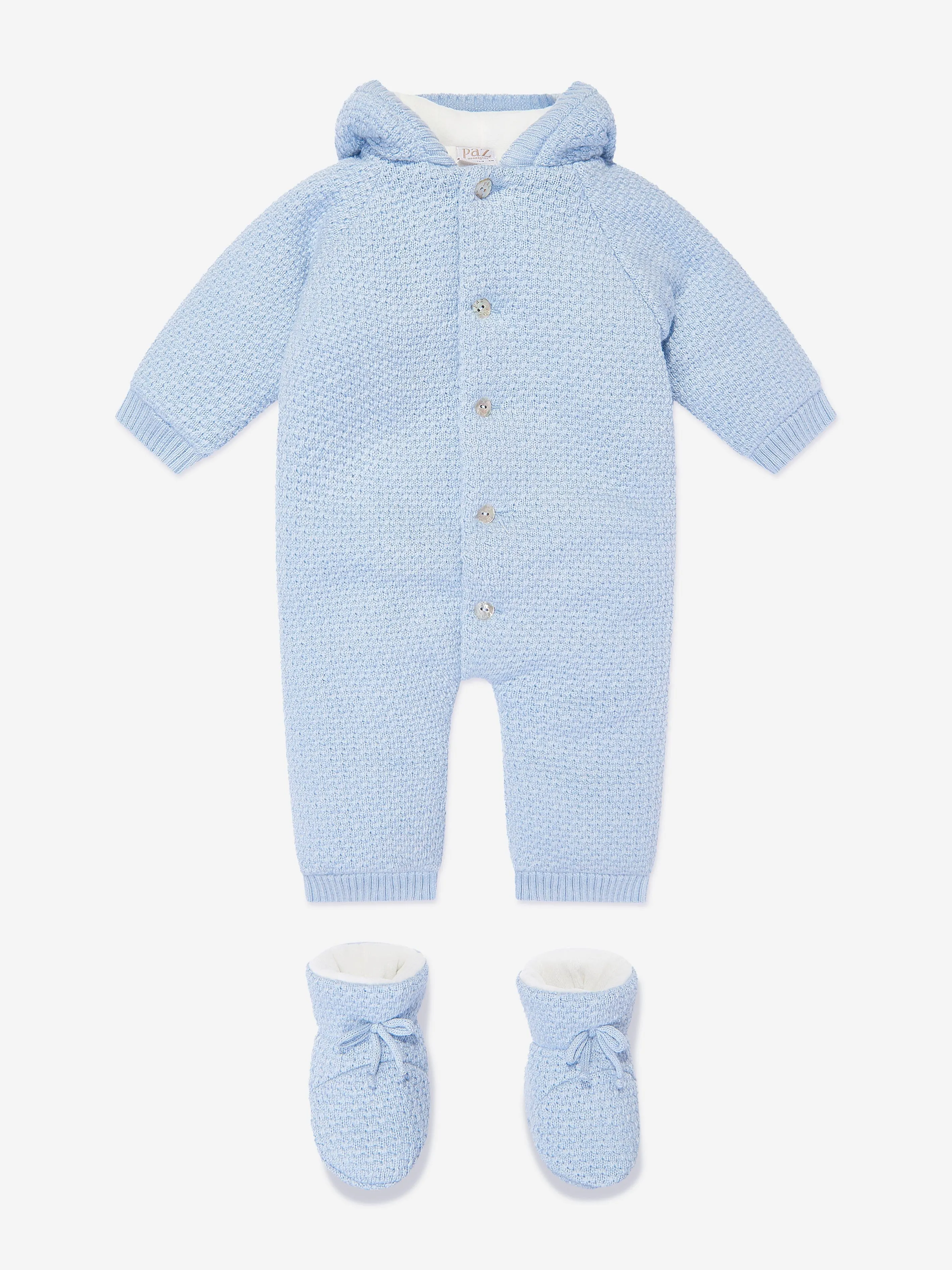 Paz Rodriguez Baby Boys Wool Pramsuit With Booties in Blue