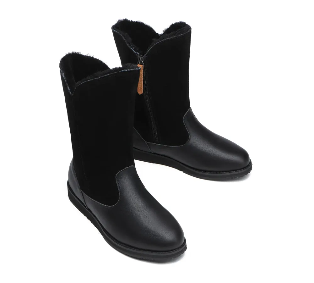 Premium Leather Zipper Mid Calf Women Boots Bryanna