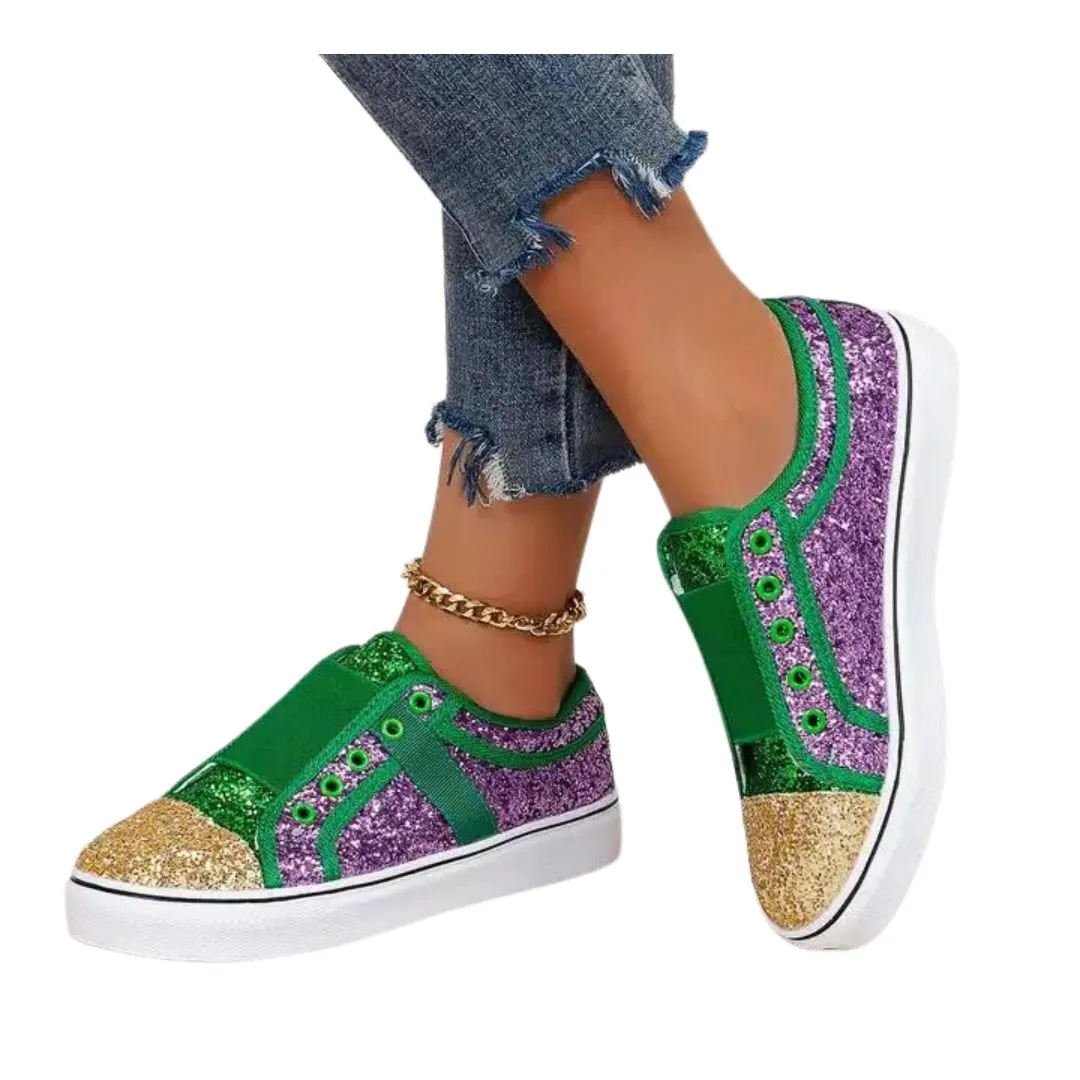 Purple, Green, and Gold Mardi Gras Glitter Sneakers (Pair)