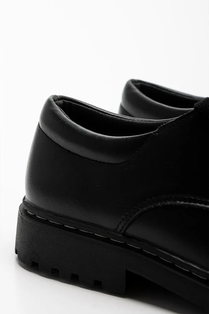 Rugged Leather Boys Shoes Black