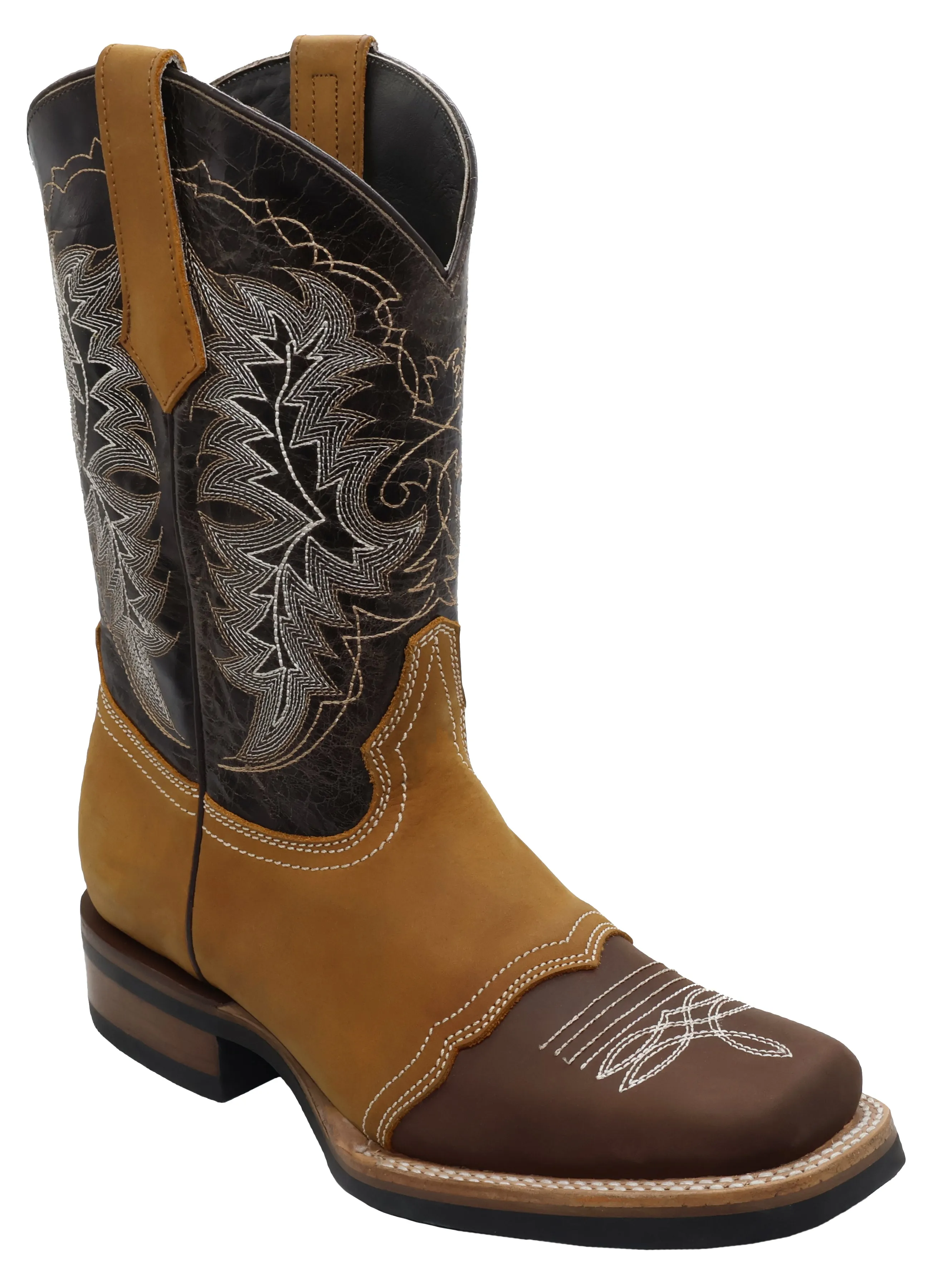 Silverton Carson Genuine Leather Wide Square Toe Boots (Brown)